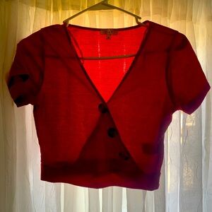 LOVE J Red  Cropped Button Design Shirt LARGE